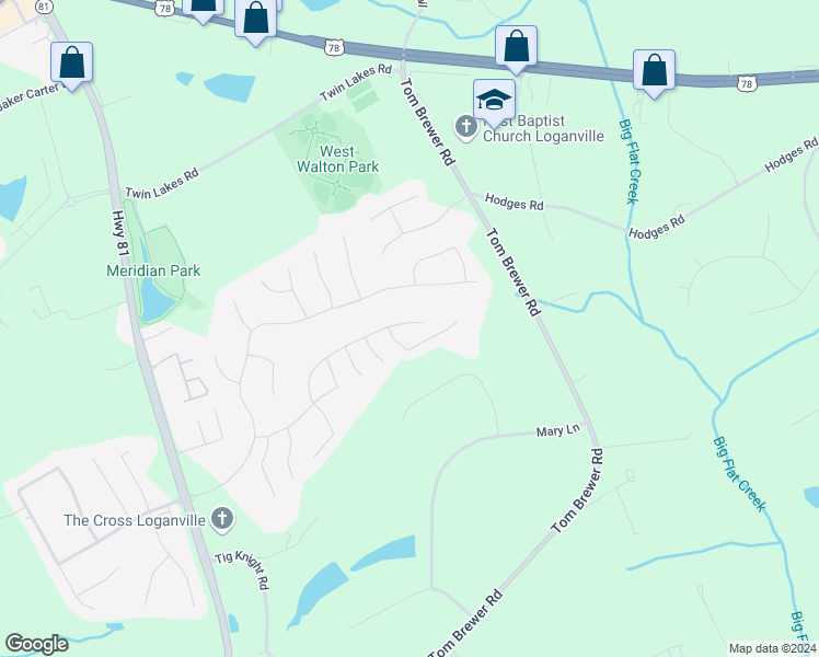 map of restaurants, bars, coffee shops, grocery stores, and more near 651 Arbor Ridge in Loganville