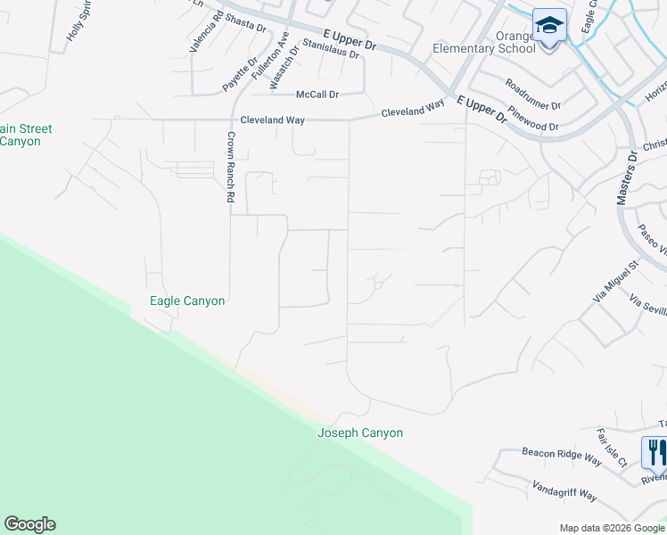 map of restaurants, bars, coffee shops, grocery stores, and more near 4160 Webster Ranch Road in Corona