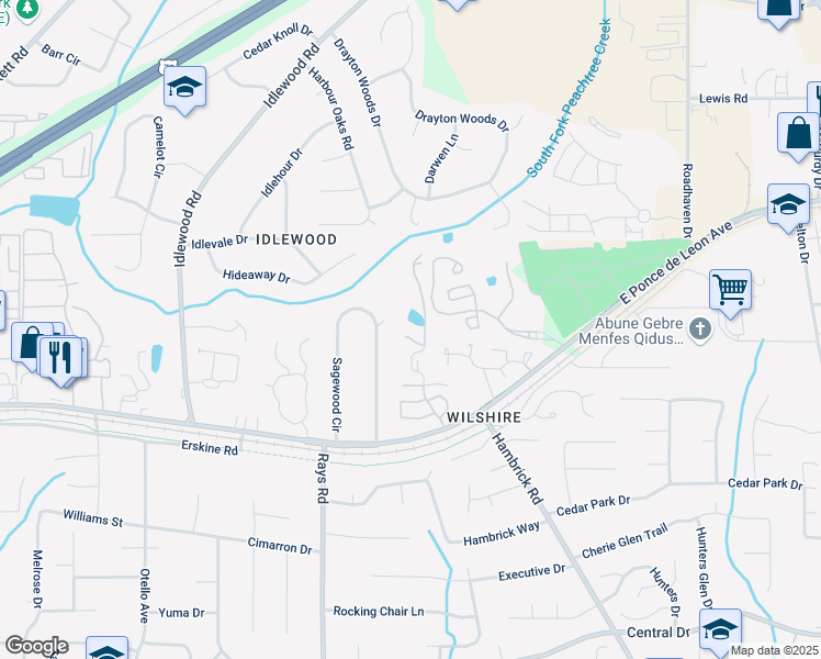 map of restaurants, bars, coffee shops, grocery stores, and more near 4008 Orchard Hill Terrace in Stone Mountain