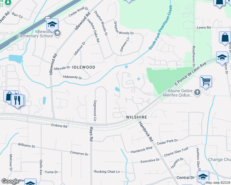 map of restaurants, bars, coffee shops, grocery stores, and more near 4010 Orchard Hill Terrace in Stone Mountain