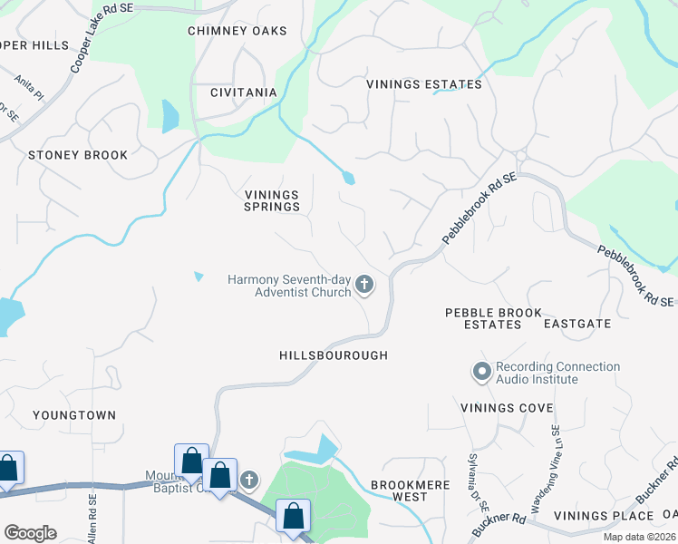 map of restaurants, bars, coffee shops, grocery stores, and more near 5421 Burdett Road Southeast in Mableton