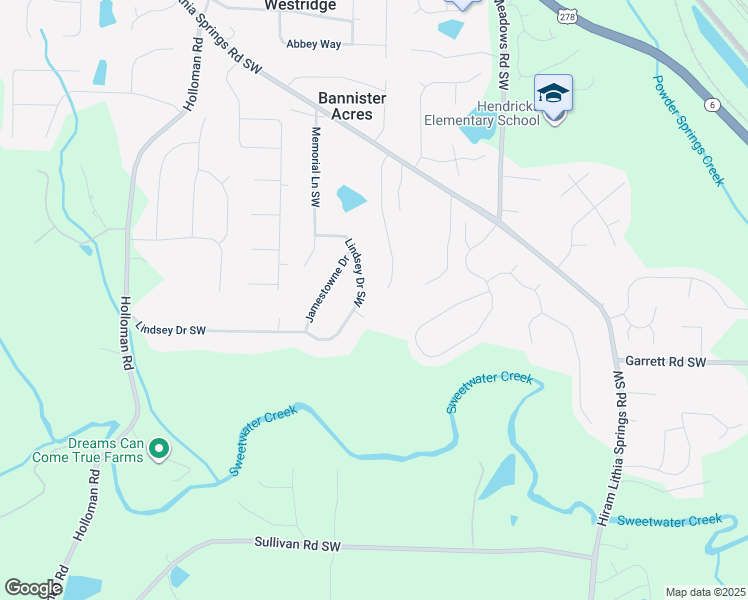 map of restaurants, bars, coffee shops, grocery stores, and more near 4475 Lindsey Drive Southwest in Powder Springs