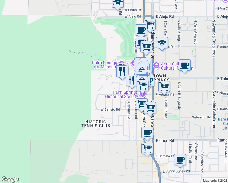 map of restaurants, bars, coffee shops, grocery stores, and more near 167 Villaggio West in Palm Springs