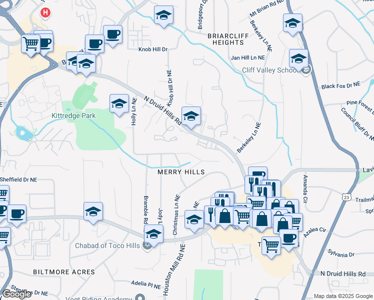 map of restaurants, bars, coffee shops, grocery stores, and more near 1728 North Holly Lane Northeast in Atlanta