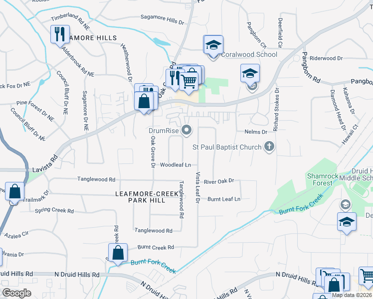 map of restaurants, bars, coffee shops, grocery stores, and more near 1498 Montevallo Circle in Decatur