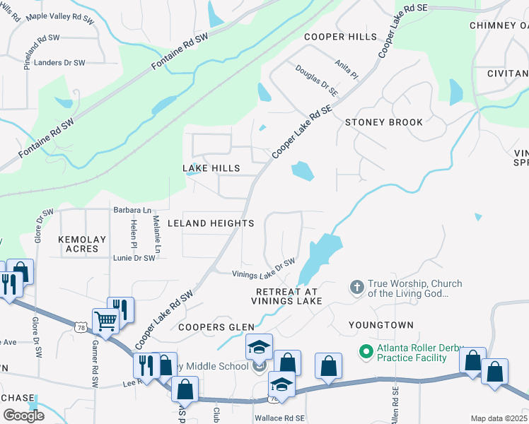 map of restaurants, bars, coffee shops, grocery stores, and more near in Mableton