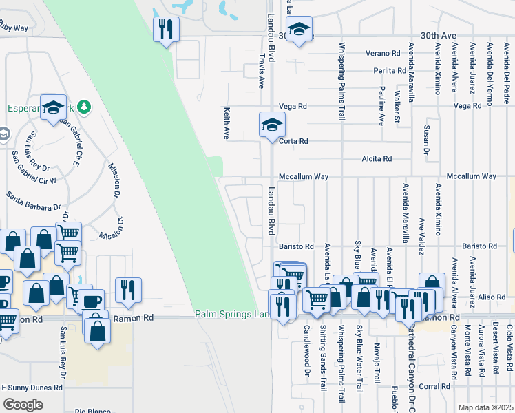 map of restaurants, bars, coffee shops, grocery stores, and more near 31185 Calle Agate in Cathedral City