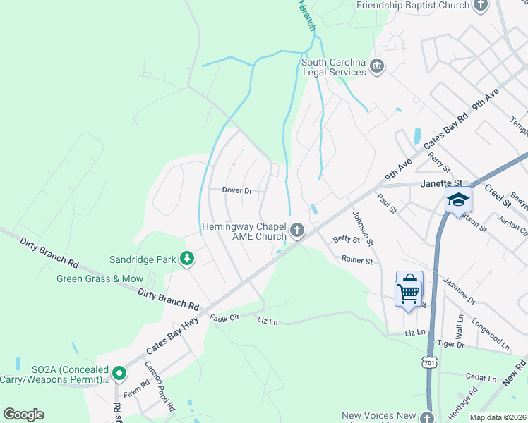 map of restaurants, bars, coffee shops, grocery stores, and more near 1200 Hemingway Chapel Road in Conway