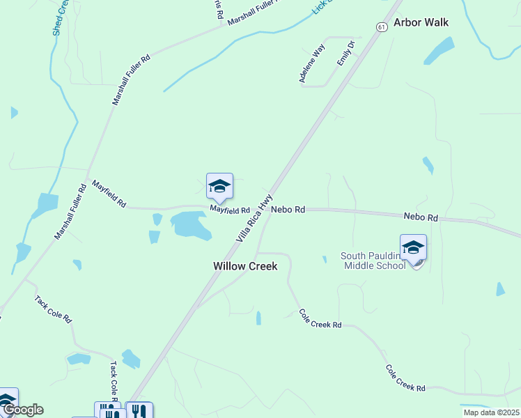 map of restaurants, bars, coffee shops, grocery stores, and more near Hwy 61 & Nebo Rd in Dallas