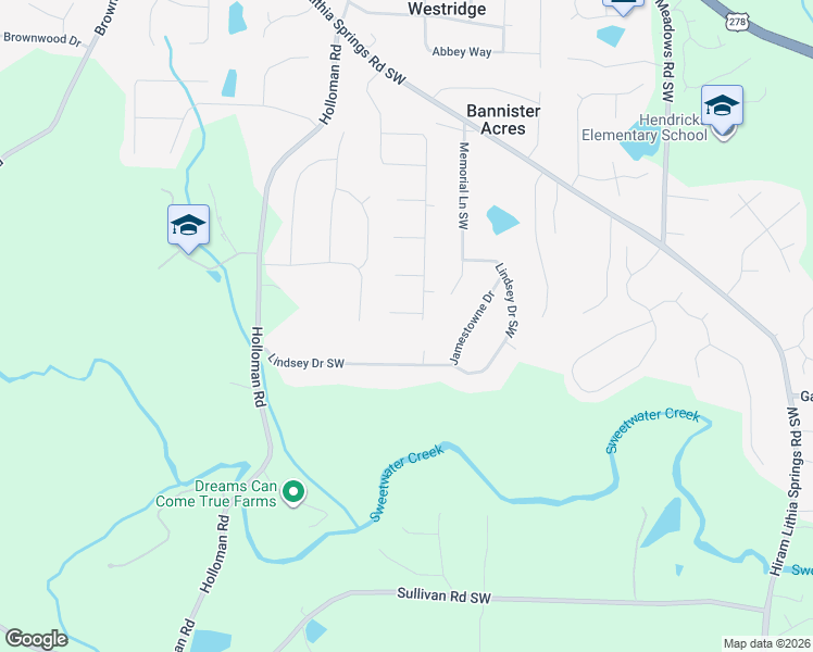 map of restaurants, bars, coffee shops, grocery stores, and more near 4597 Sammy Drive Southwest in Powder Springs