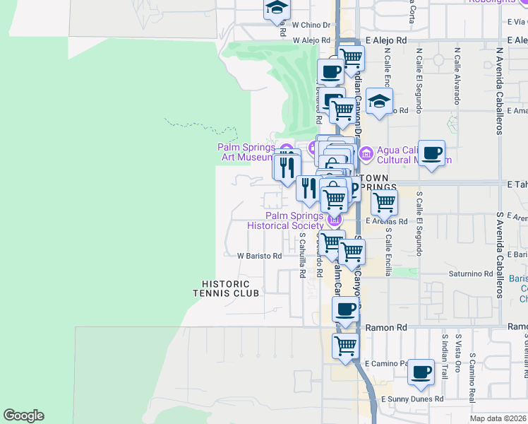 map of restaurants, bars, coffee shops, grocery stores, and more near 167 Villaggio West in Palm Springs