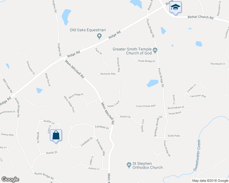 map of restaurants, bars, coffee shops, grocery stores, and more near 47 Mallory Court in Hiram