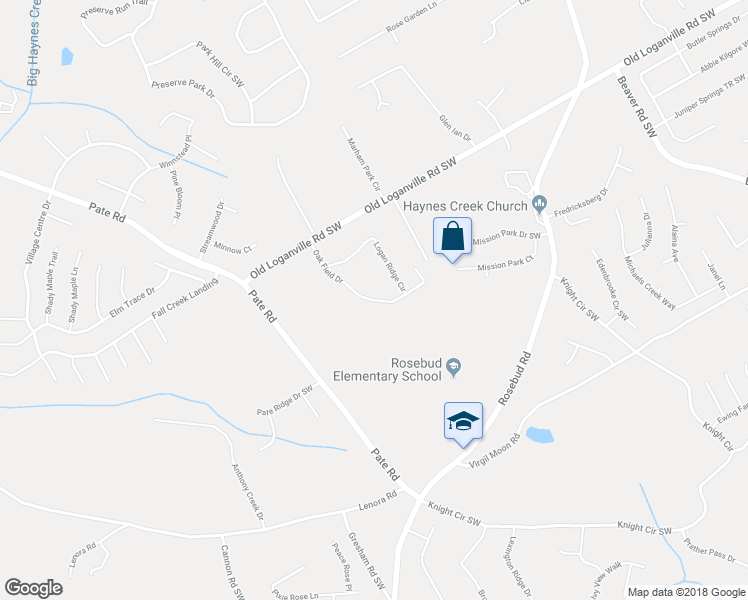 map of restaurants, bars, coffee shops, grocery stores, and more near 4111 Oak Field Drive in Loganville