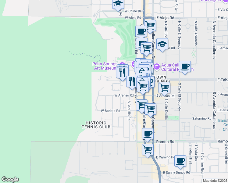 map of restaurants, bars, coffee shops, grocery stores, and more near 167 Villaggio West in Palm Springs
