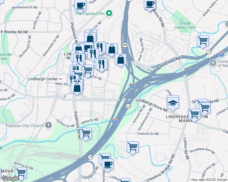 map of restaurants, bars, coffee shops, grocery stores, and more near 738 Taylor Court in Atlanta