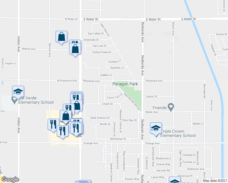 map of restaurants, bars, coffee shops, grocery stores, and more near 266 Sunny Halo Court in Perris