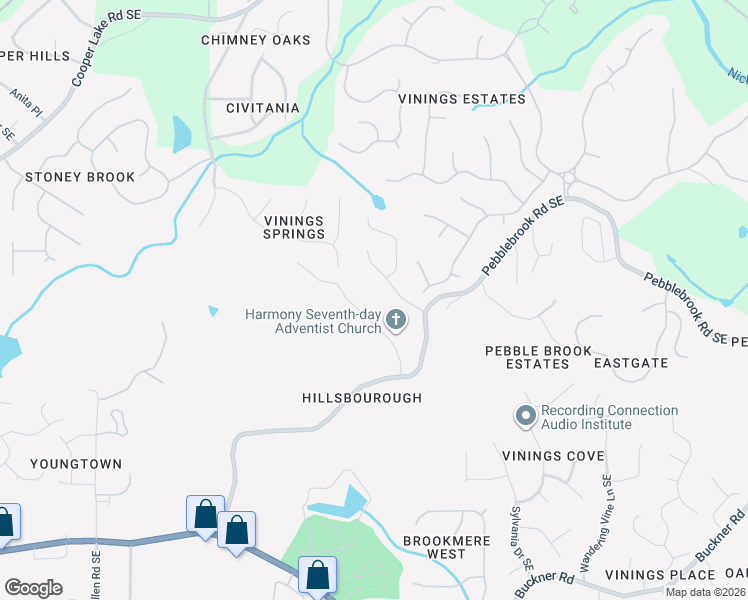 map of restaurants, bars, coffee shops, grocery stores, and more near 5421 Burdett Road Southeast in Mableton