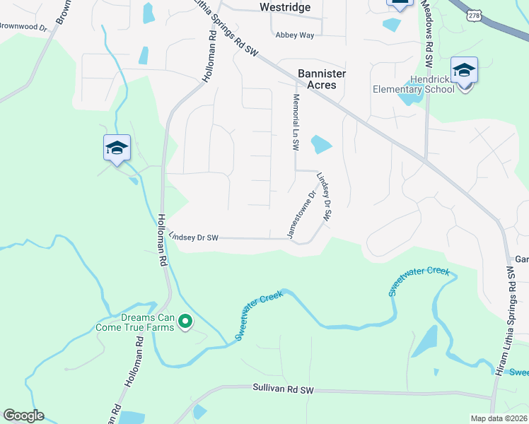 map of restaurants, bars, coffee shops, grocery stores, and more near 4597 Sammy Drive Southwest in Powder Springs