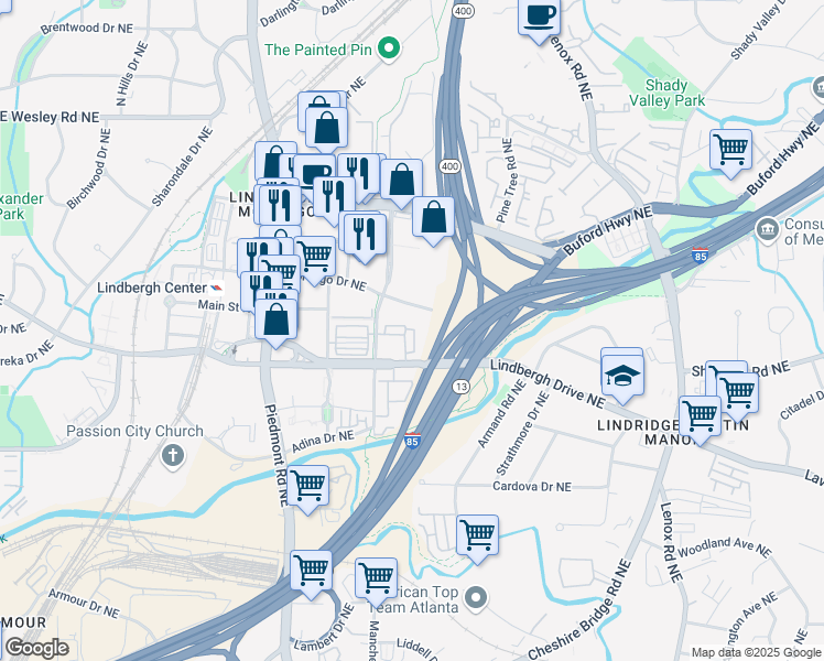 map of restaurants, bars, coffee shops, grocery stores, and more near 738 Taylor Court in Atlanta