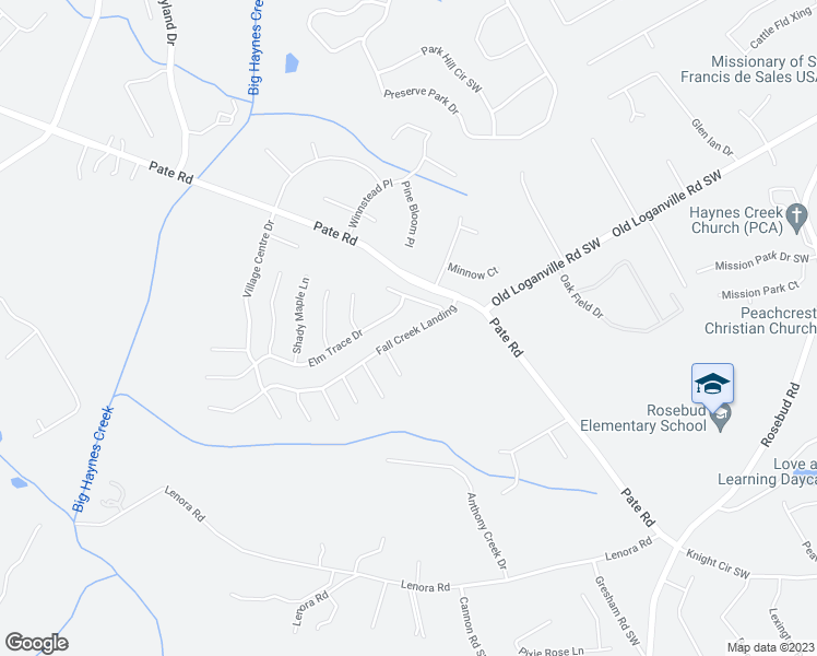 map of restaurants, bars, coffee shops, grocery stores, and more near 2201 Fall Creek Landing in Loganville