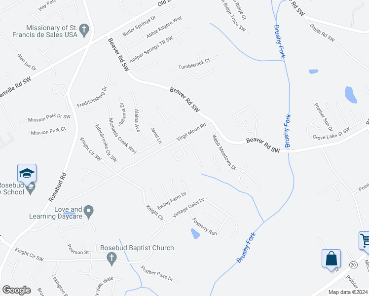 map of restaurants, bars, coffee shops, grocery stores, and more near 1693 Virgil Pond Lane in Loganville