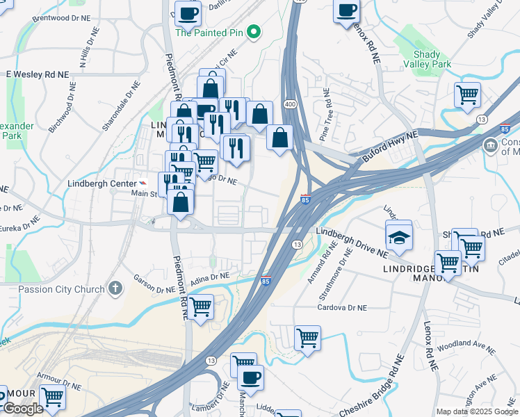 map of restaurants, bars, coffee shops, grocery stores, and more near 738 Taylor Court in Atlanta