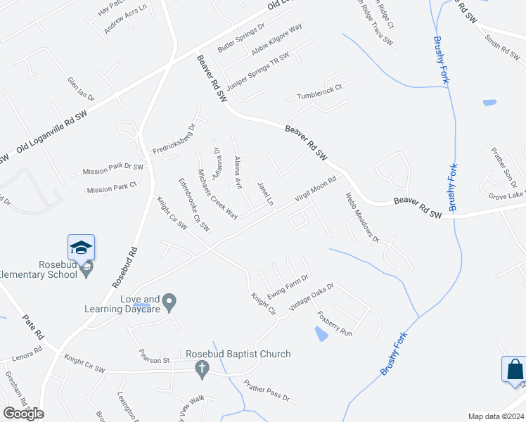 map of restaurants, bars, coffee shops, grocery stores, and more near 3710 Michaels Creek Way in Loganville