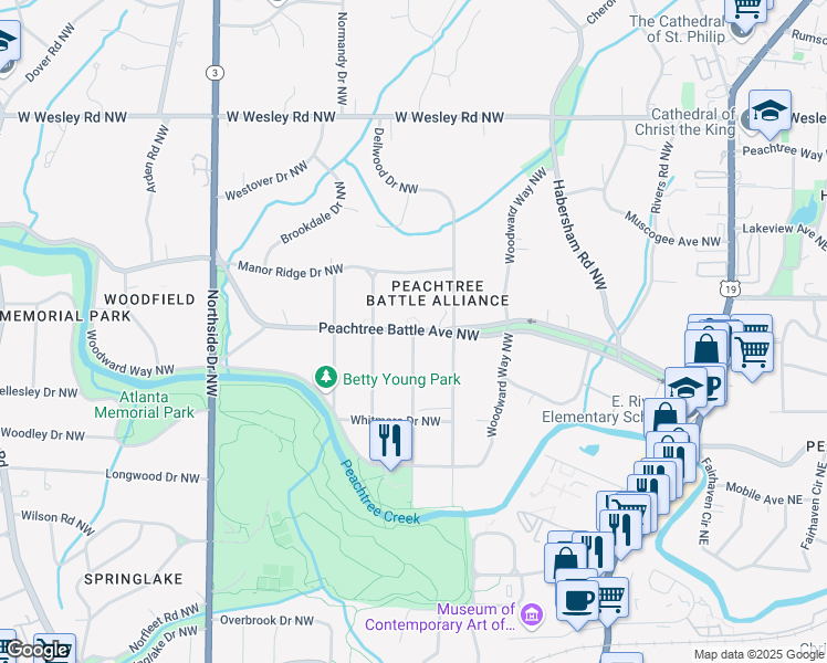 map of restaurants, bars, coffee shops, grocery stores, and more near 3295 Haven Ridge Drive Northwest in Atlanta