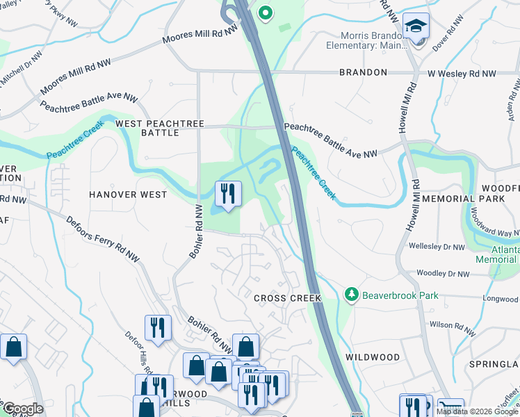 map of restaurants, bars, coffee shops, grocery stores, and more near 47 Chaumont Square Northwest in Atlanta