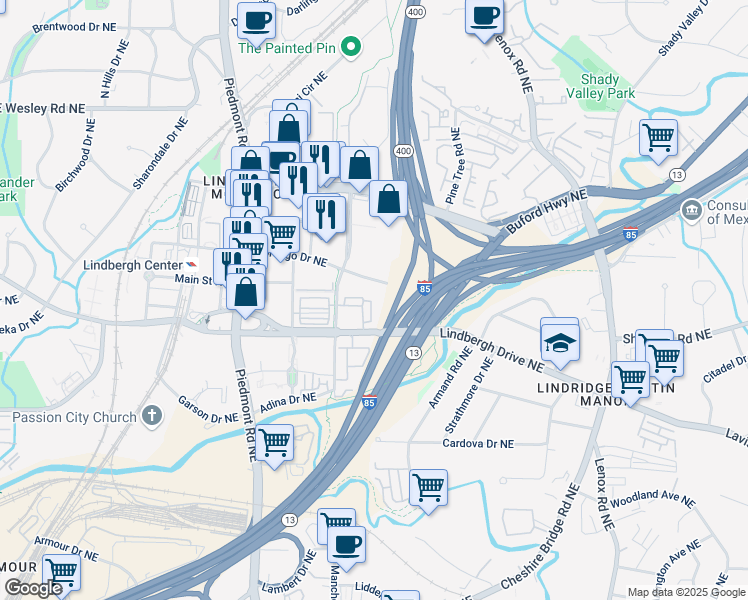 map of restaurants, bars, coffee shops, grocery stores, and more near 743 Taylor Court in Atlanta