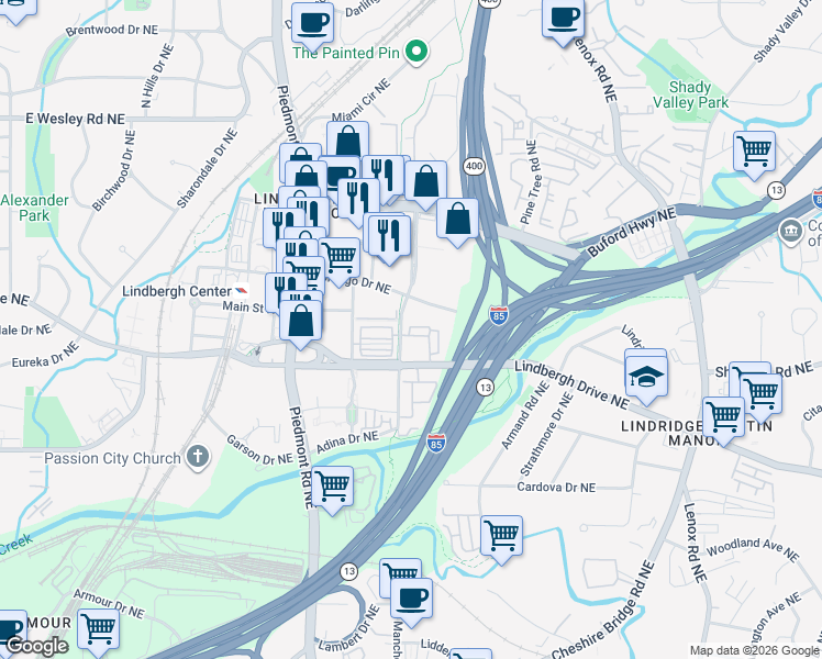 map of restaurants, bars, coffee shops, grocery stores, and more near 708 Cosmopolitan Drive Northeast in Atlanta