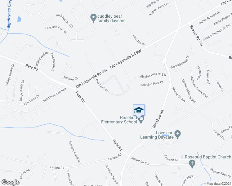 map of restaurants, bars, coffee shops, grocery stores, and more near 4082 Oak Field Drive in Loganville