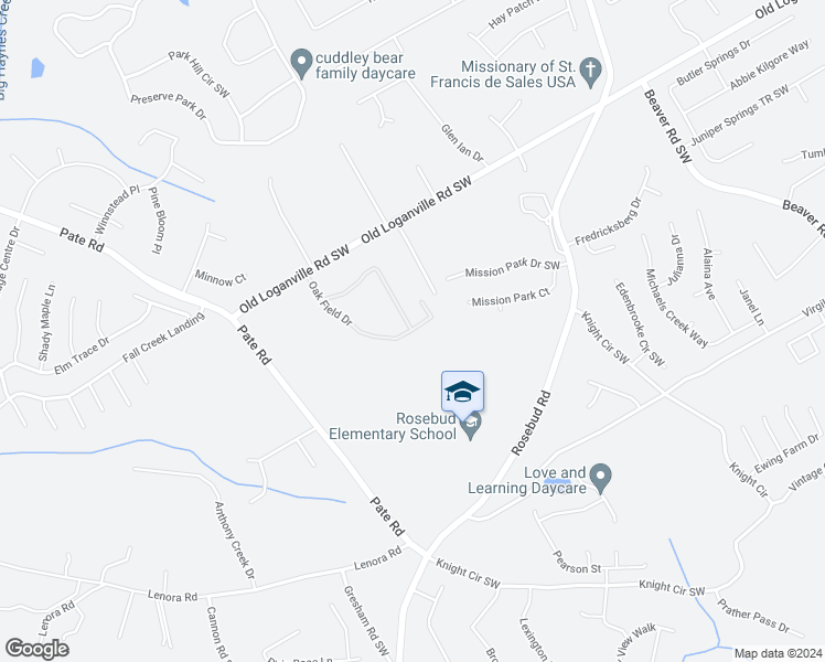 map of restaurants, bars, coffee shops, grocery stores, and more near 4231 Oak Field Drive in Loganville