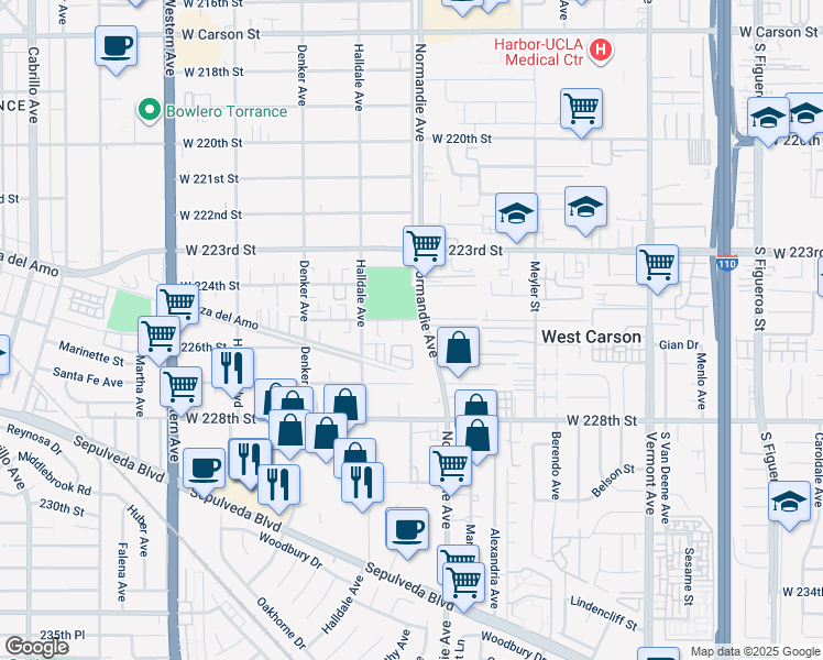 map of restaurants, bars, coffee shops, grocery stores, and more near in Los Angeles