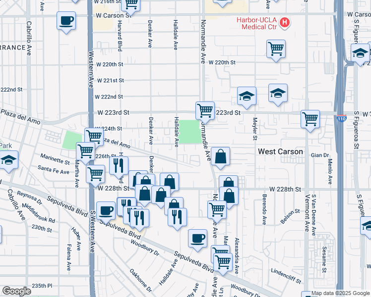 map of restaurants, bars, coffee shops, grocery stores, and more near 1332 West 225th Street in Torrance