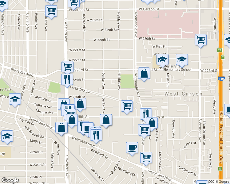 map of restaurants, bars, coffee shops, grocery stores, and more near 1414 225th Street in Torrance