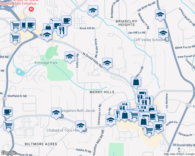 map of restaurants, bars, coffee shops, grocery stores, and more near 1338 North Crossing Drive in Atlanta