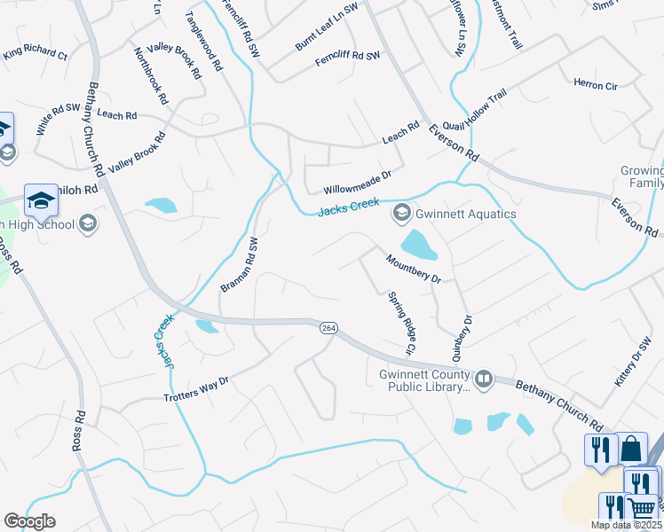 map of restaurants, bars, coffee shops, grocery stores, and more near 3981 Rocmar Drive in Snellville