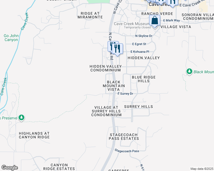 map of restaurants, bars, coffee shops, grocery stores, and more near 37029 North Conestoga Trail in Cave Creek