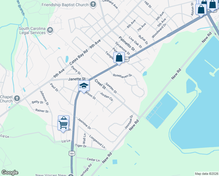 map of restaurants, bars, coffee shops, grocery stores, and more near 2013 Sawyer Street in Conway