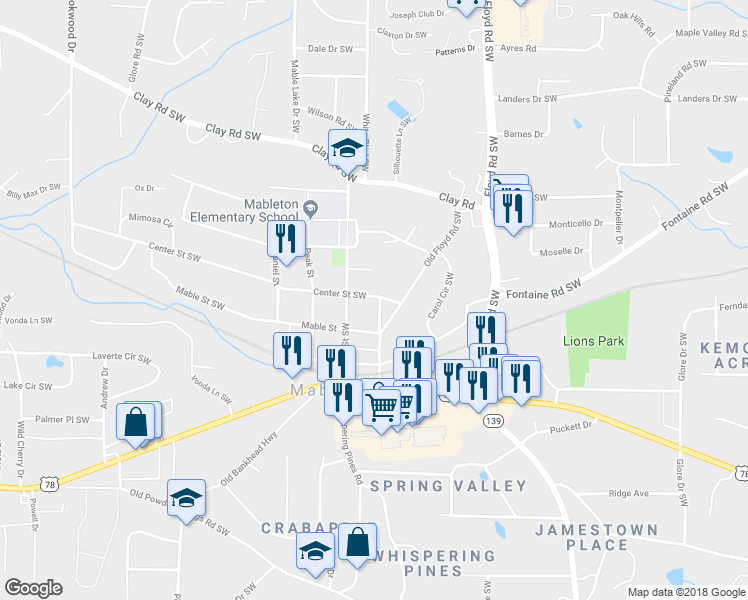map of restaurants, bars, coffee shops, grocery stores, and more near 5420 Mitchell Street in Mableton
