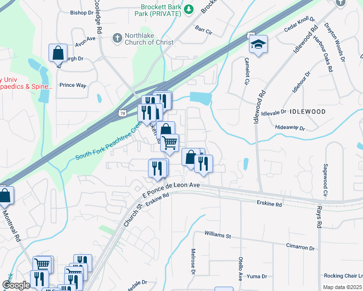 map of restaurants, bars, coffee shops, grocery stores, and more near 4325 1st Avenue in Clarkston