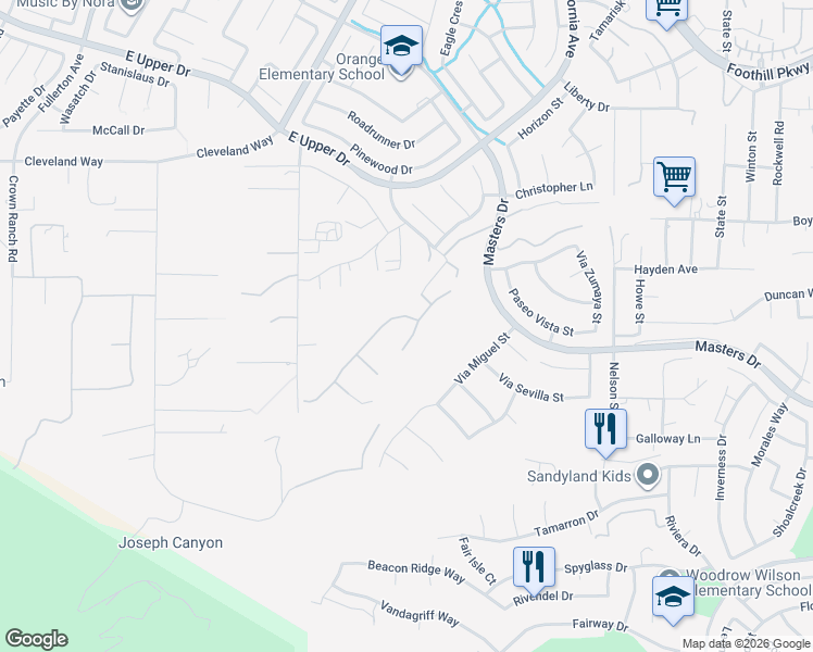 map of restaurants, bars, coffee shops, grocery stores, and more near 3925 Shady Ridge Dr in Corona