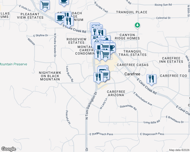 map of restaurants, bars, coffee shops, grocery stores, and more near 36889 North Tom Darlington Drive in Carefree