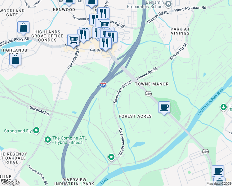 map of restaurants, bars, coffee shops, grocery stores, and more near 5315 Concordia Place in Mableton
