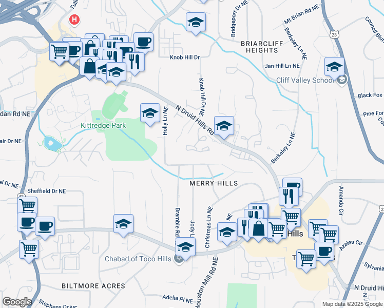 map of restaurants, bars, coffee shops, grocery stores, and more near 1376 North Crossing Drive in Atlanta