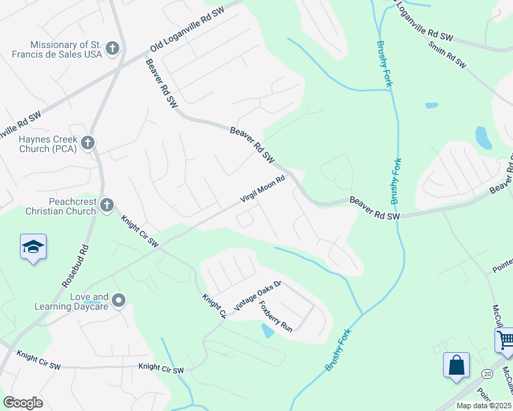map of restaurants, bars, coffee shops, grocery stores, and more near 1401 Virgil Pond Lane in Loganville