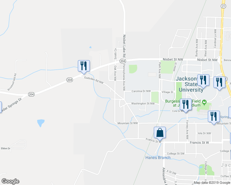 map of restaurants, bars, coffee shops, grocery stores, and more near 602 Gadsden Road Northwest in Jacksonville