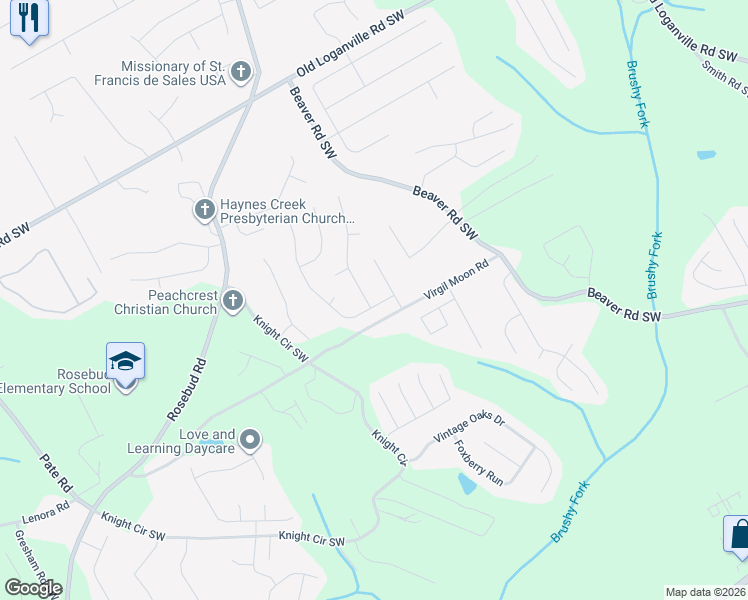 map of restaurants, bars, coffee shops, grocery stores, and more near 4192 Alaina Avenue in Loganville