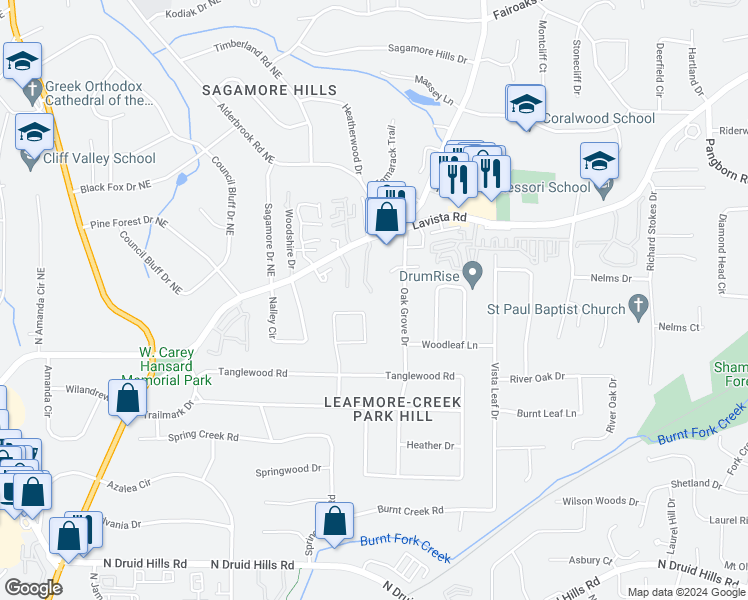 map of restaurants, bars, coffee shops, grocery stores, and more near 1422 Cambridge Common in Decatur